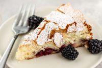 Moist Blackberry Almond Cake Recipe with Crisp Almond Topping