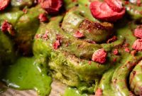 Strawberry Matcha Cinnamon Rolls with Sweet Glaze