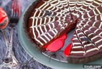 Halloween Chocolate Tart with Bloody Spiderweb Decoration