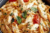 Creamy Chicken Mozzarella Pasta with Garlic Tomato Sauce