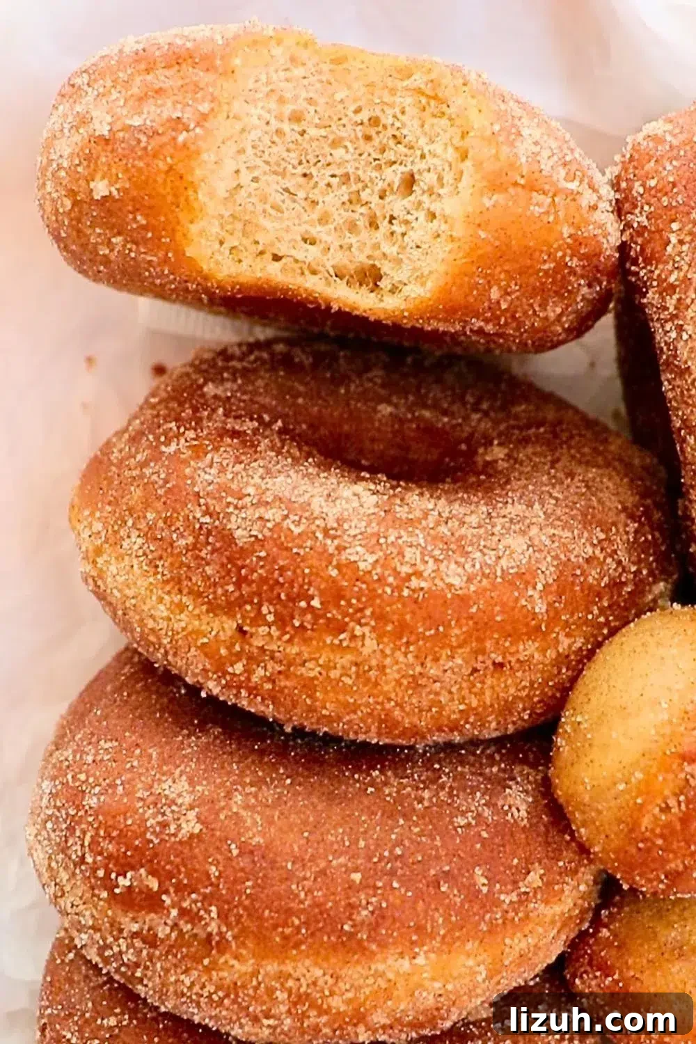 Cinnamon Donuts Recipe: Soft, Glazed, and Irresistible 4 fluffy homemade cinnamon donuts, a view from a top