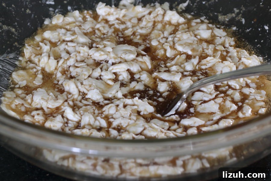 Vegan butter mashed with flax egg, maple syrup, and vanilla