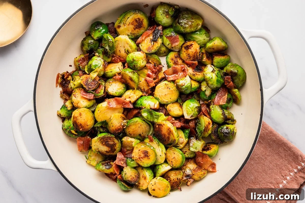 Balsamic-Glazed Bacon Brussels Sprouts Recipe 5 Finished balsamic bacon Brussels sprouts