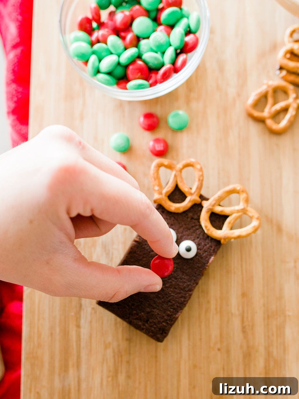 Festive Reindeer Brownies Recipe for Holiday Baking 10 m&m on brownie