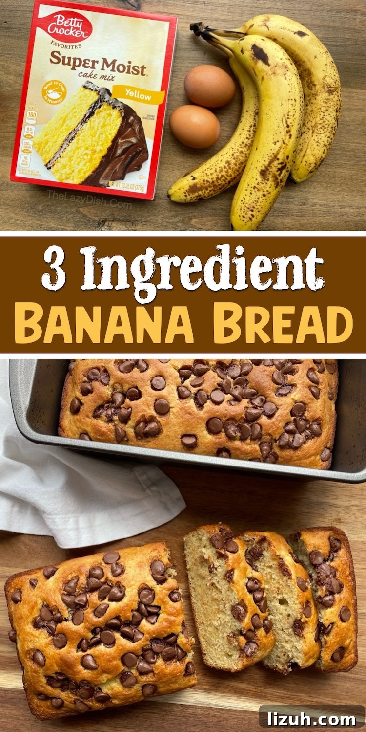 3-Ingredient Banana Bread Made with Cake Mix 12 Looking for fun baking recipes to use up your ripe bananas? Try this cake mix banana bread! It's made with just 3 simple ingredients and turns out super moist and yummy every time. You can customize this banana bread recipe with the cake mix of your choice (yellow, spice, white, or chocolate) along with some fun mix-ins such as chocolate chips or walnuts.