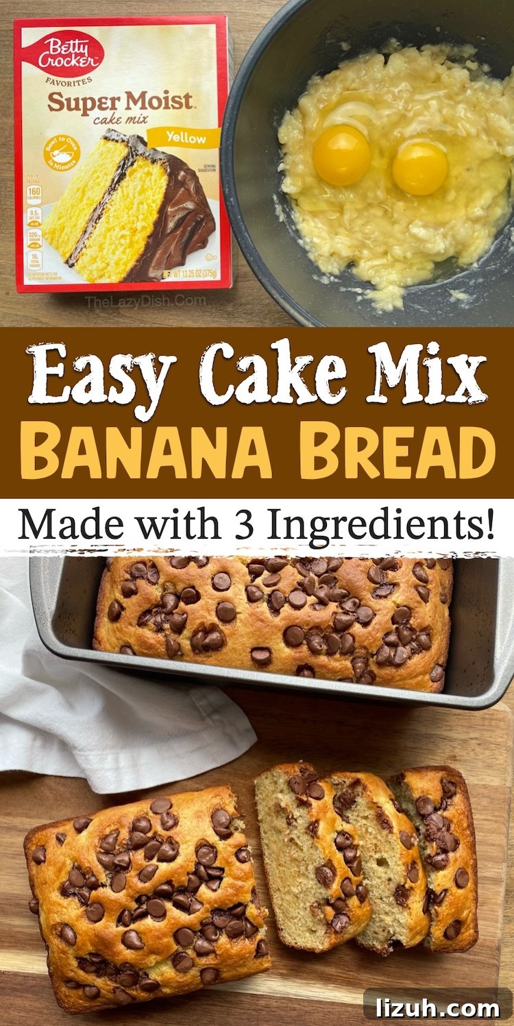 3-Ingredient Banana Bread Made with Cake Mix 13 Are you searching for fun baking ideas? This easy banana bread is a fail proof recipe! It's made with just 3 common and cheap ingredients including a box of Betty Crocker cake mix, very ripe bananas, and eggs. It's a yummy sweet treat for breakfast, dessert, and snacking. Bring the extra loaf to work or give it away as a gift to family and friends. My kids love it!