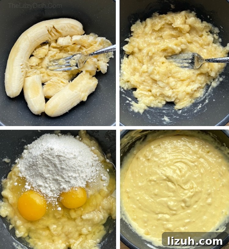 3-Ingredient Banana Bread Made with Cake Mix 4 Step by step instructions with pictures on how to make banana bread with a box of store bought cake mix.