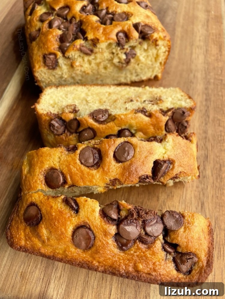 3-Ingredient Banana Bread Made with Cake Mix 9 cake mix banana bread cut and ready to eat.