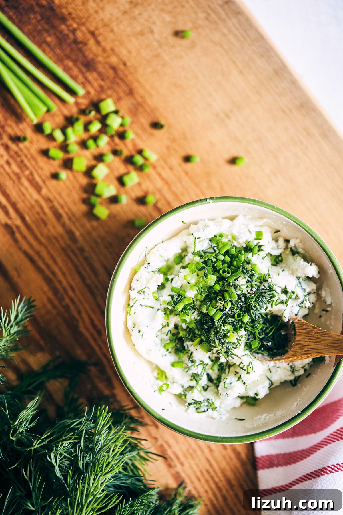 Herbed Goat Cheese Toast with Fluffy Scrambled Eggs 5 Goat cheese topping with fresh herbs mixed in