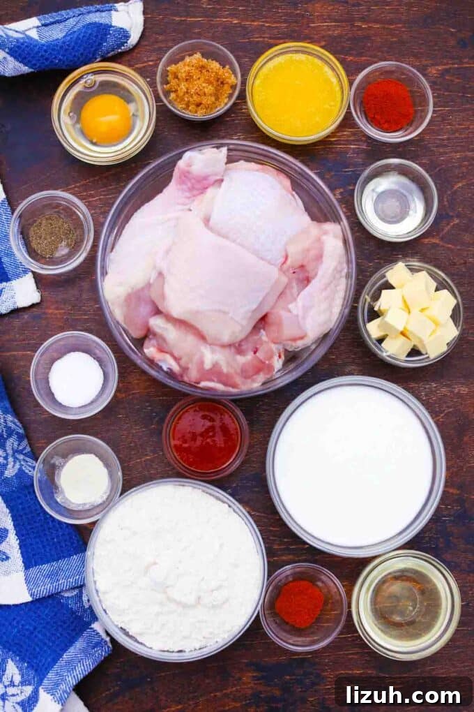 Nashville Hot Chicken: Crispy, Spicy Southern Recipe 3 overhead shot of nashville hot chicken ingredients in bowls on a table