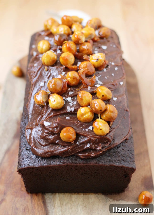 Gianduja Ganache Chocolate Loaf Cake Recipe 8 Chocolate Loaf Cake with Gianduja Ganache and Caramelized Hazelnuts // FoodNouveau.com