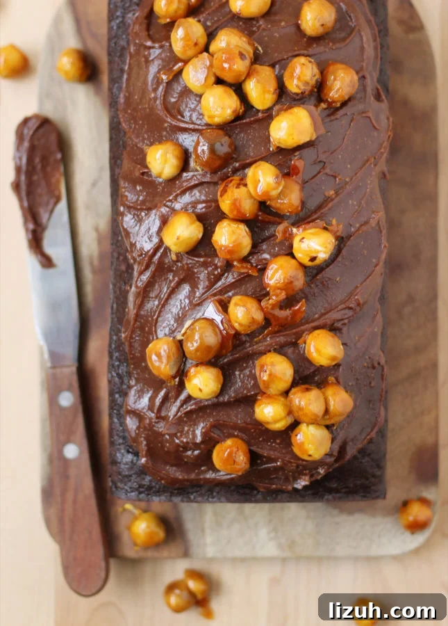 Chocolate Loaf Cake with Gianduja Ganache and Caramelized Hazelnuts // FoodNouveau.com