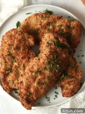 Air fryer parmesan crusted chicken on a plate.