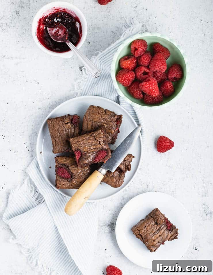 overhead photo of raspberry brownies