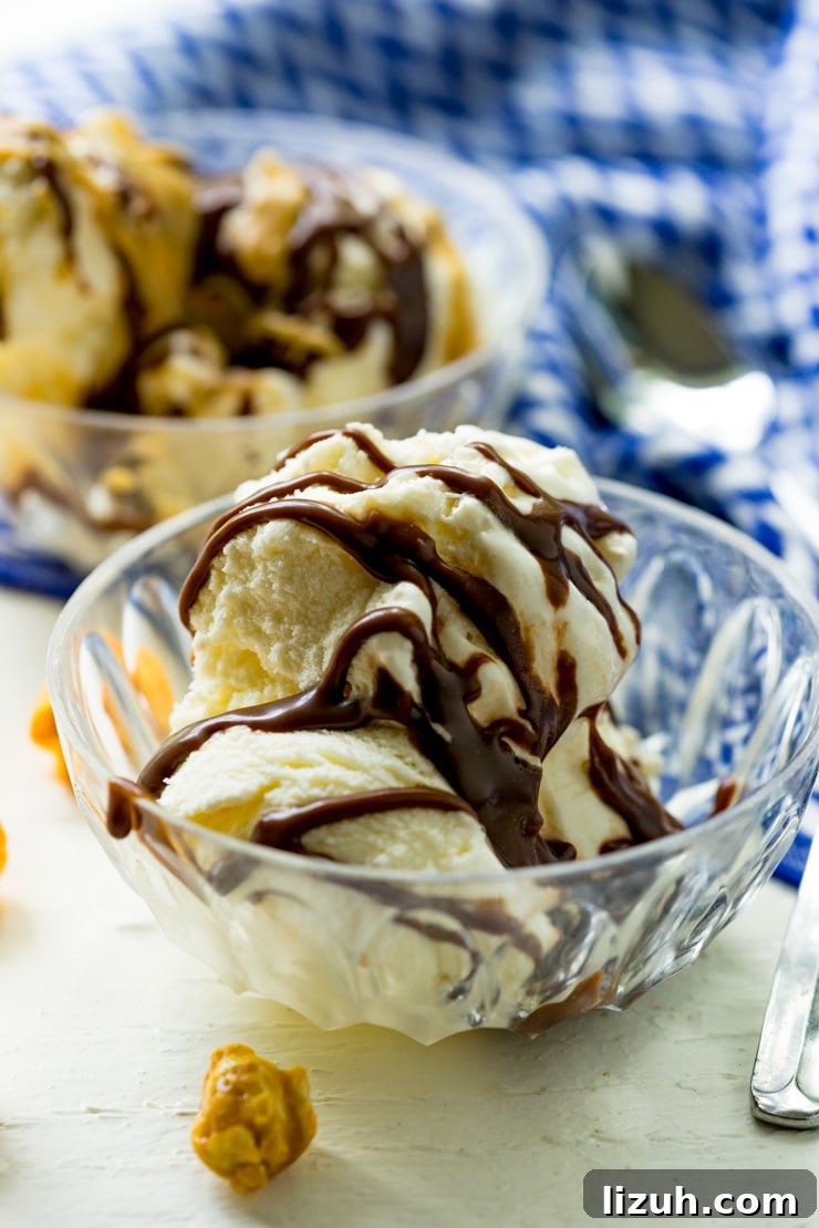 Ice cream sundae with homemade hot fudge and butterscotch Ice cream sundae with homemade hot fudge sauce and butterscotch sauce
