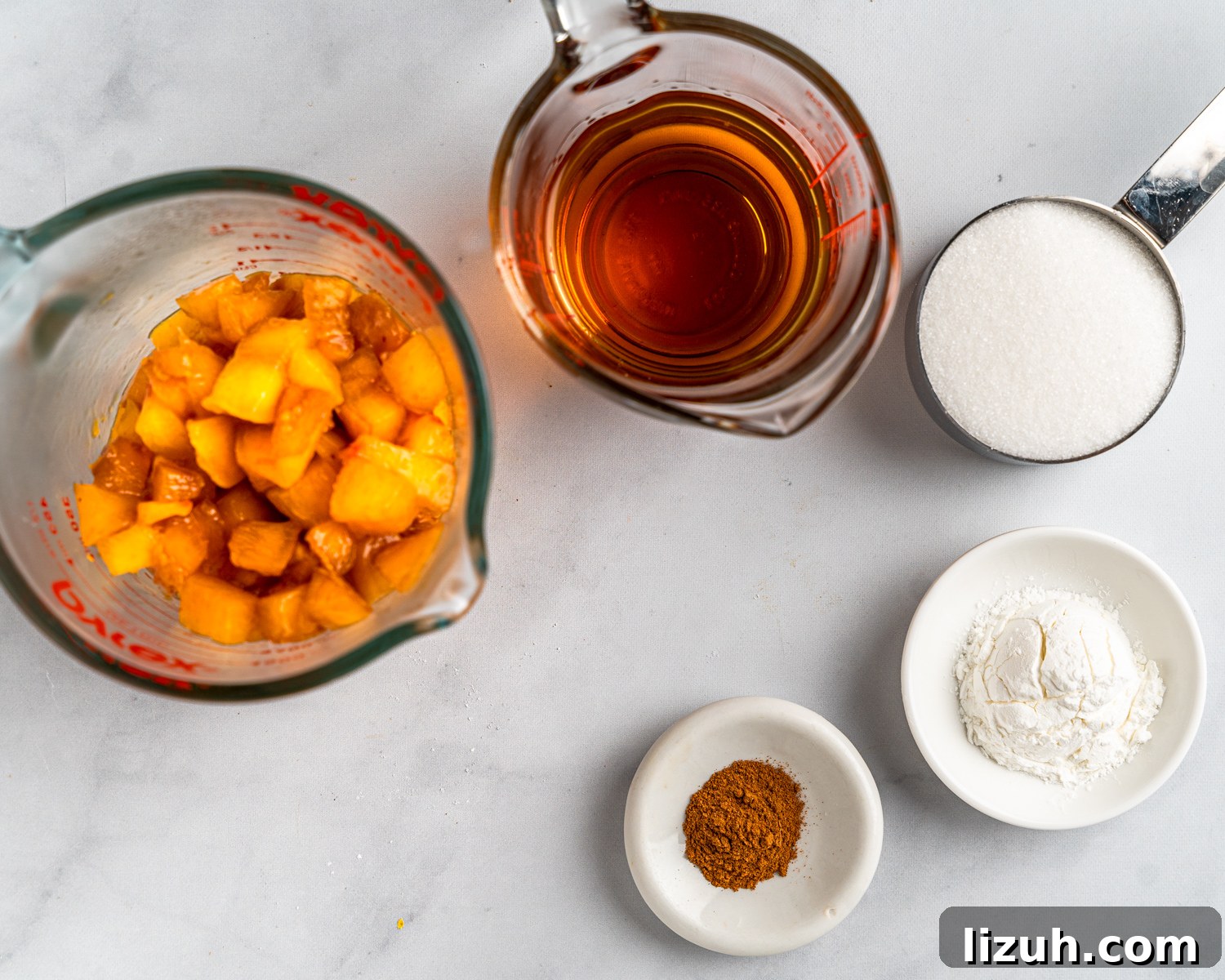 Ingredients used in peach bourbon sauce.