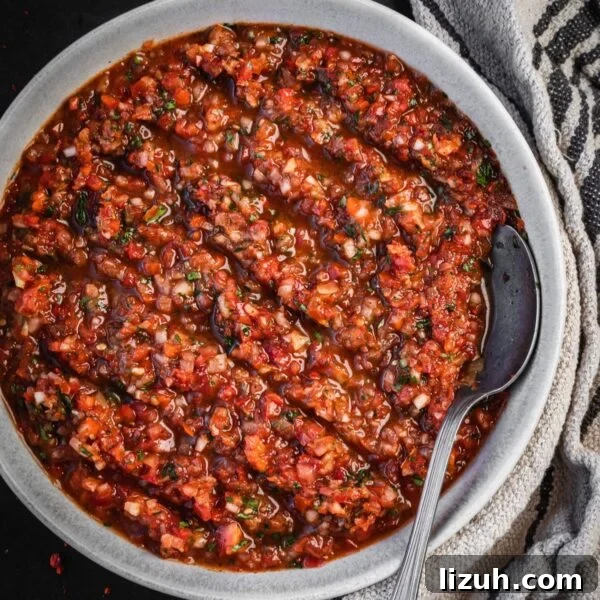 Bowl of Turkish Ezme Salad.