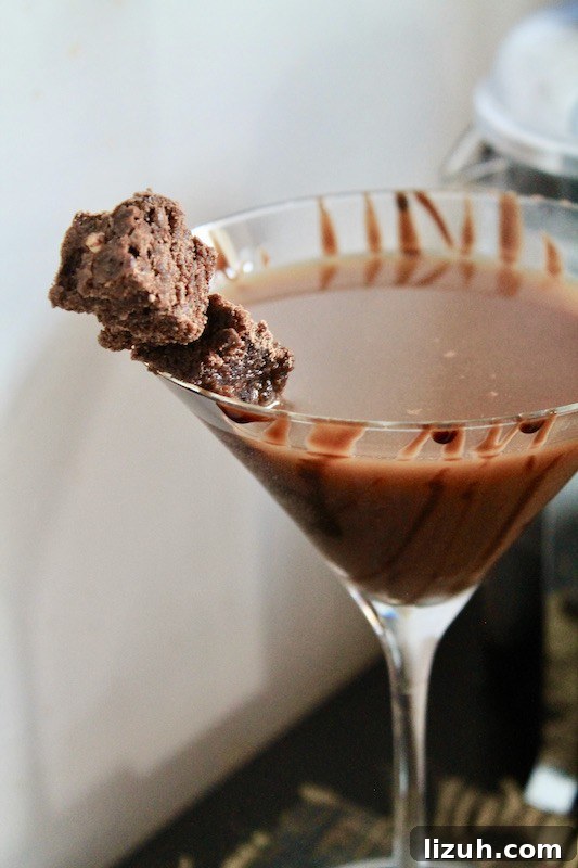 coffee martini with brownie garnish