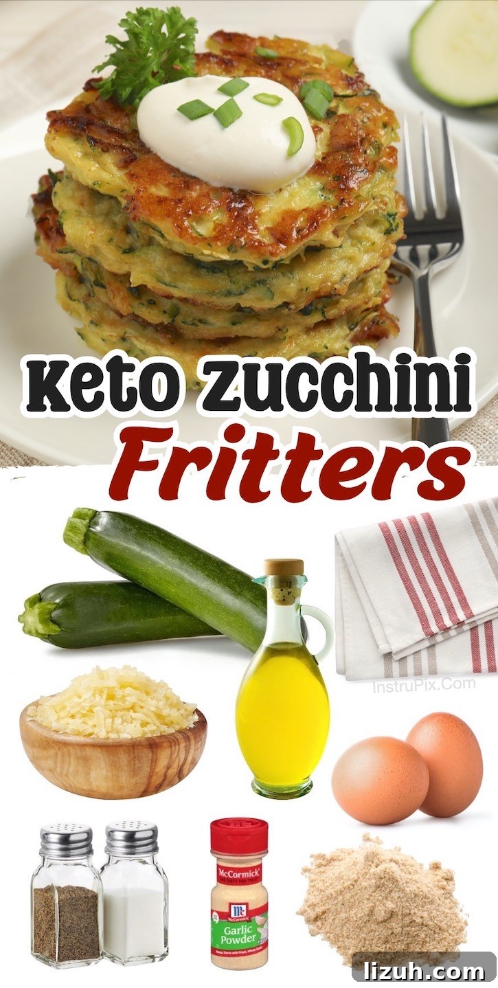 Low-Carb Zucchini Fritters: Crispy Keto-Friendly Recipe 11 Crispy Keto Zucchini Recipe made with simple ingredients including zucchini, eggs, almond flour, parmesan cheese, and seasoning.