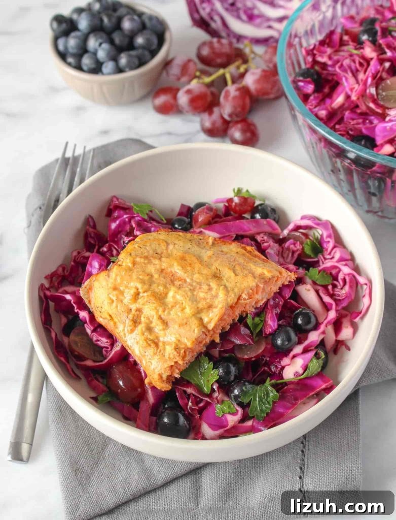 Salmon over cabbage salad