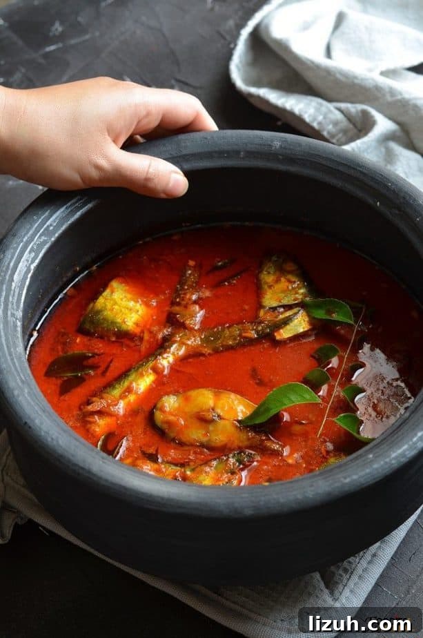 Kerala Coconut Fish Curry Recipe — Authentic Malabar Flavors 8 Spicy Kerala fish curry with coconut milk garnished with curry leaves
