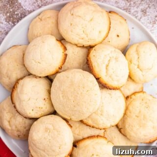 Soft and Chewy Cream Cheese Cookies — Simple Homemade Recipe 10 Cookies on a plate.