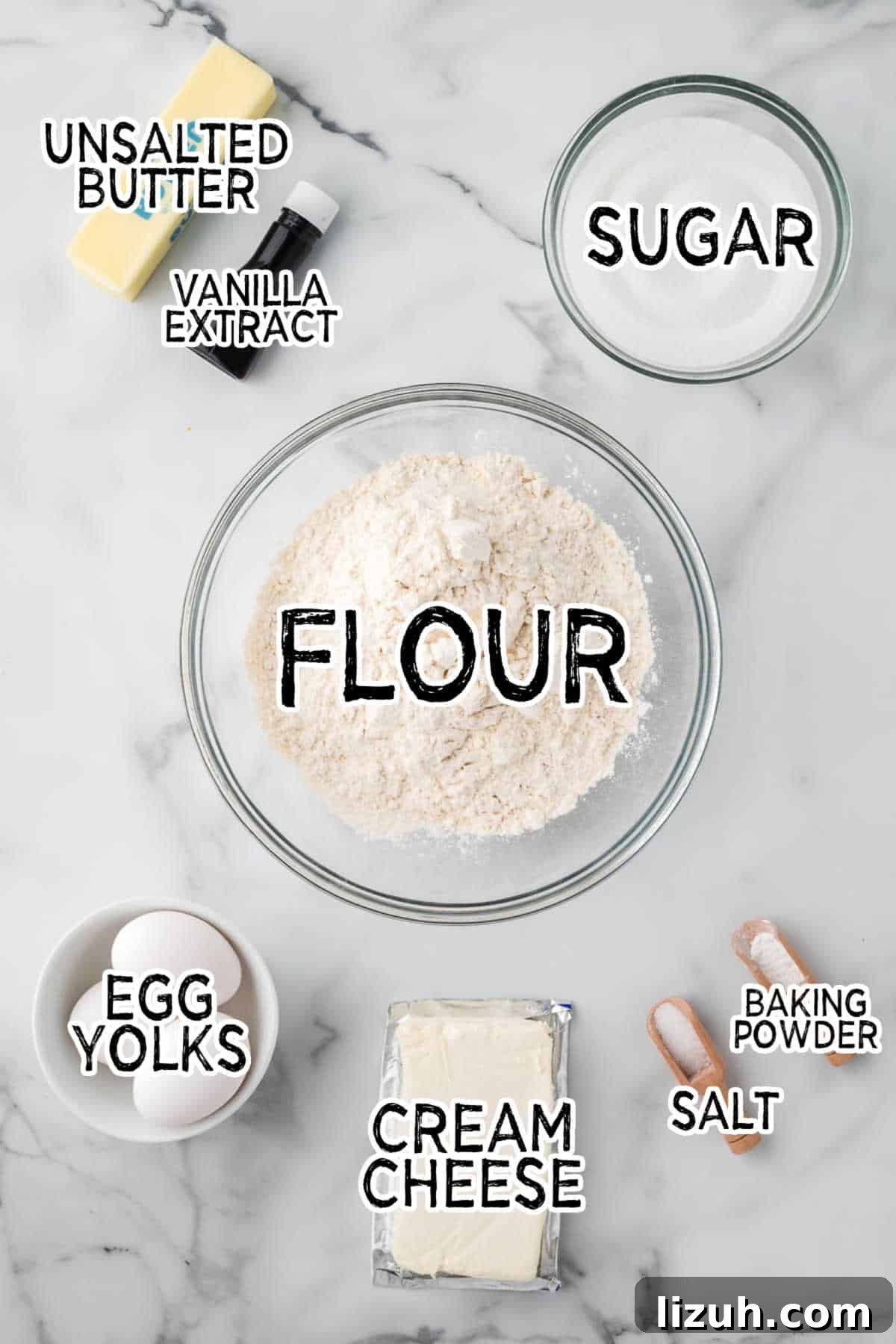 Soft and Chewy Cream Cheese Cookies — Simple Homemade Recipe 3 Ingredients on a white marble counter.