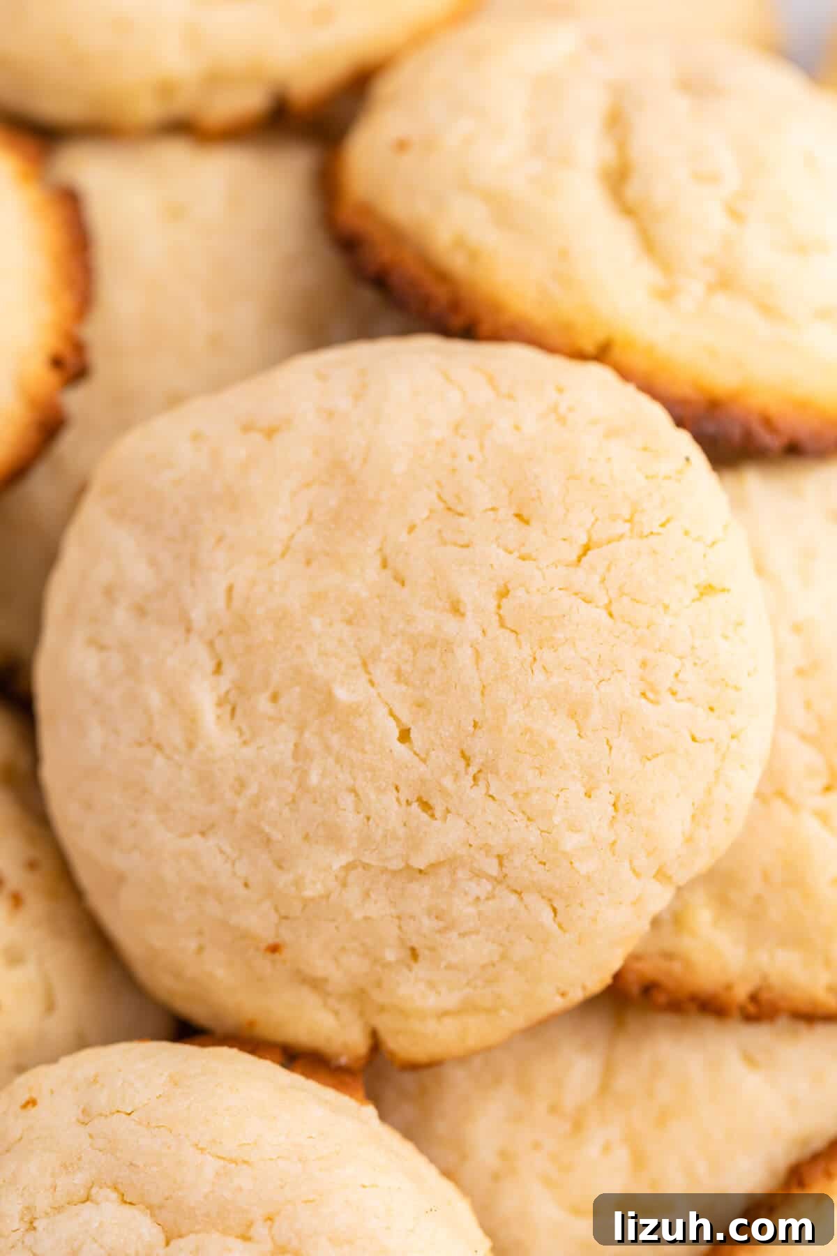 Soft and Chewy Cream Cheese Cookies — Simple Homemade Recipe 6 A pile of cookies on a plate.