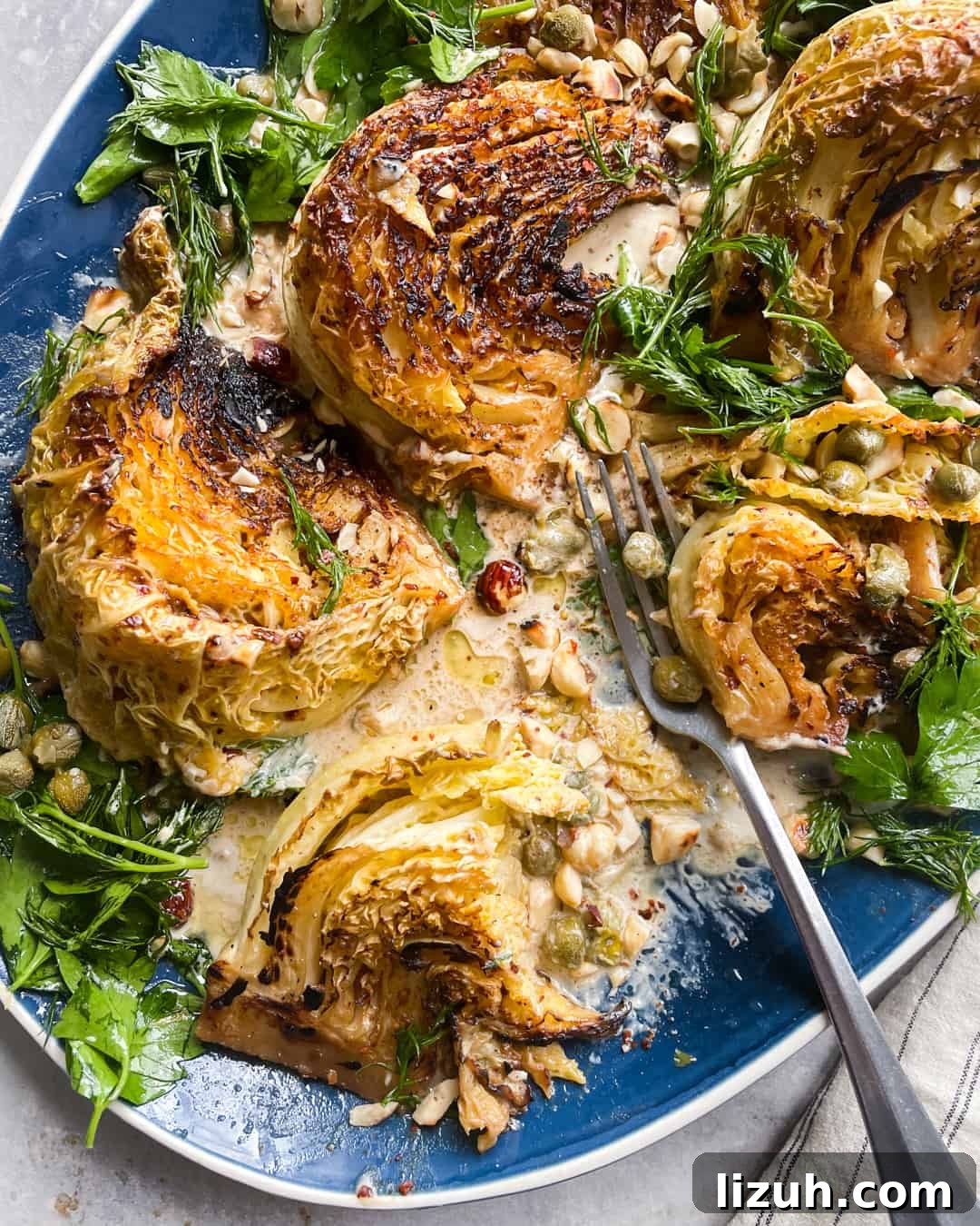 Braised Cabbage, Anchovy Butter, Tahini, Herb & Caper Salad, Primal Gourmet Paleo Whole30