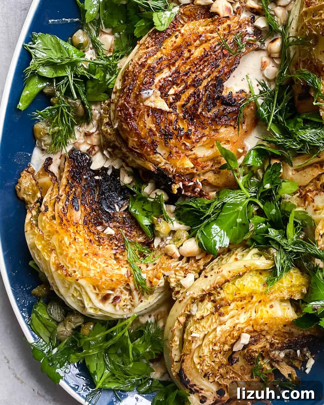 Braised Cabbage, Anchovy Butter, Tahini, Herb & Caper Salad, Primal Gourmet Paleo Whole30