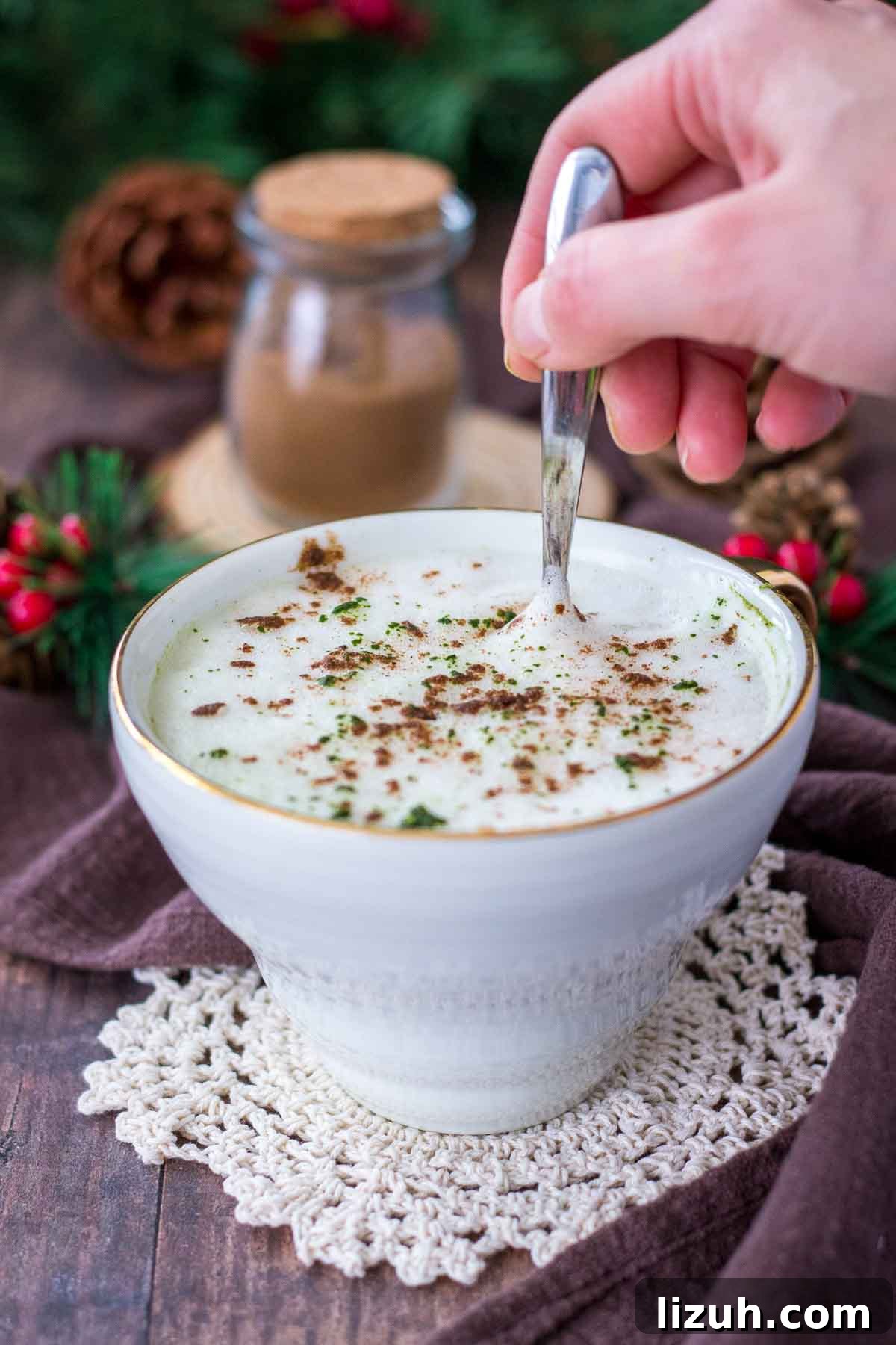 Gingerbread Matcha Latte Recipe — Festive Green Tea Drink 6 Gingerbread Matcha Latte served in a white cup