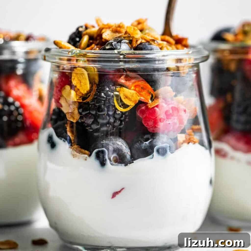 41 Perfect Side Dishes to Serve with Biscuits and Gravy 14 large glass cups full of fruit and yogurt parfaits.