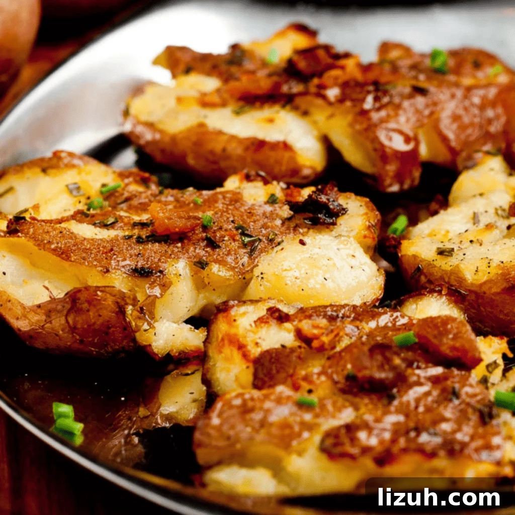 41 Perfect Side Dishes to Serve with Biscuits and Gravy 24 fried smashed potatoes on a plate.