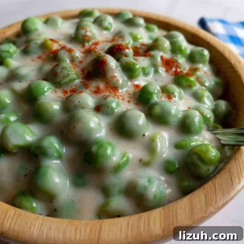 41 Perfect Side Dishes to Serve with Biscuits and Gravy 30 a bowl of creamed peas that can be served with biscuits and gravy.