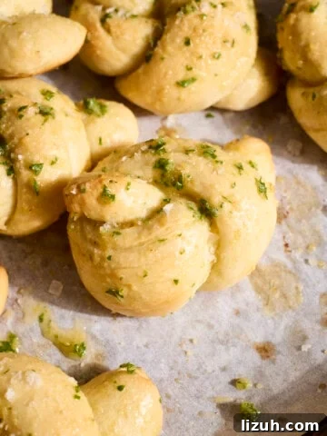 A pile of Sourdough Discard Garlic Knots.