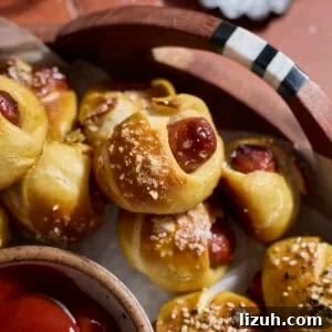 Sourdough Discard Pretzel Pigs in a Blanket Recipe 17 A platter of Sourdough Discard Pretzel Pigs in a Blanket.