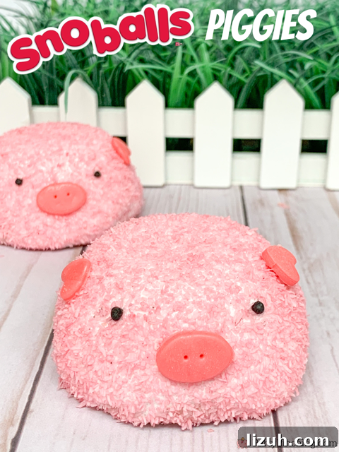 Pigs Made from Snack Cakes: Cute Party Dessert Idea 11 snack cake pigs, piggy snack cakes, piggy pig snoballs, pig snow balls, hostess snow balls, hostess snoballs, pink hostess snoball snowball coconut snack cake pig, cute pig cake, adorable pig cupcakes, best pig cake easy, best easy barnyard farm county fair party ideas