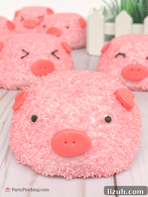 Pigs Made from Snack Cakes: Cute Party Dessert Idea 3 snack cake pigs, piggy snack cakes, piggy pig snoballs, pig snow balls, hostess snow balls, hostess snoballs, pink hostess snoball snowball coconut snack cake pig, cute pig cake, adorable pig cupcakes, best pig cake easy, best easy barnyard farm county fair party ideas