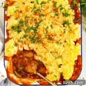 14-Day Meal Plan for Weight Loss and Balanced Nutrition 5 Cowboy Pie straight out of the oven. Sausage and beans topped with mash.
