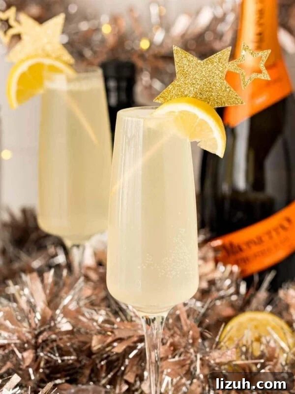 Eggnog Espresso Shooters: Holiday Coffee Cocktail Recipe 6 Easy Champagne Cocktail with Lemon Slices and Tinsel.
