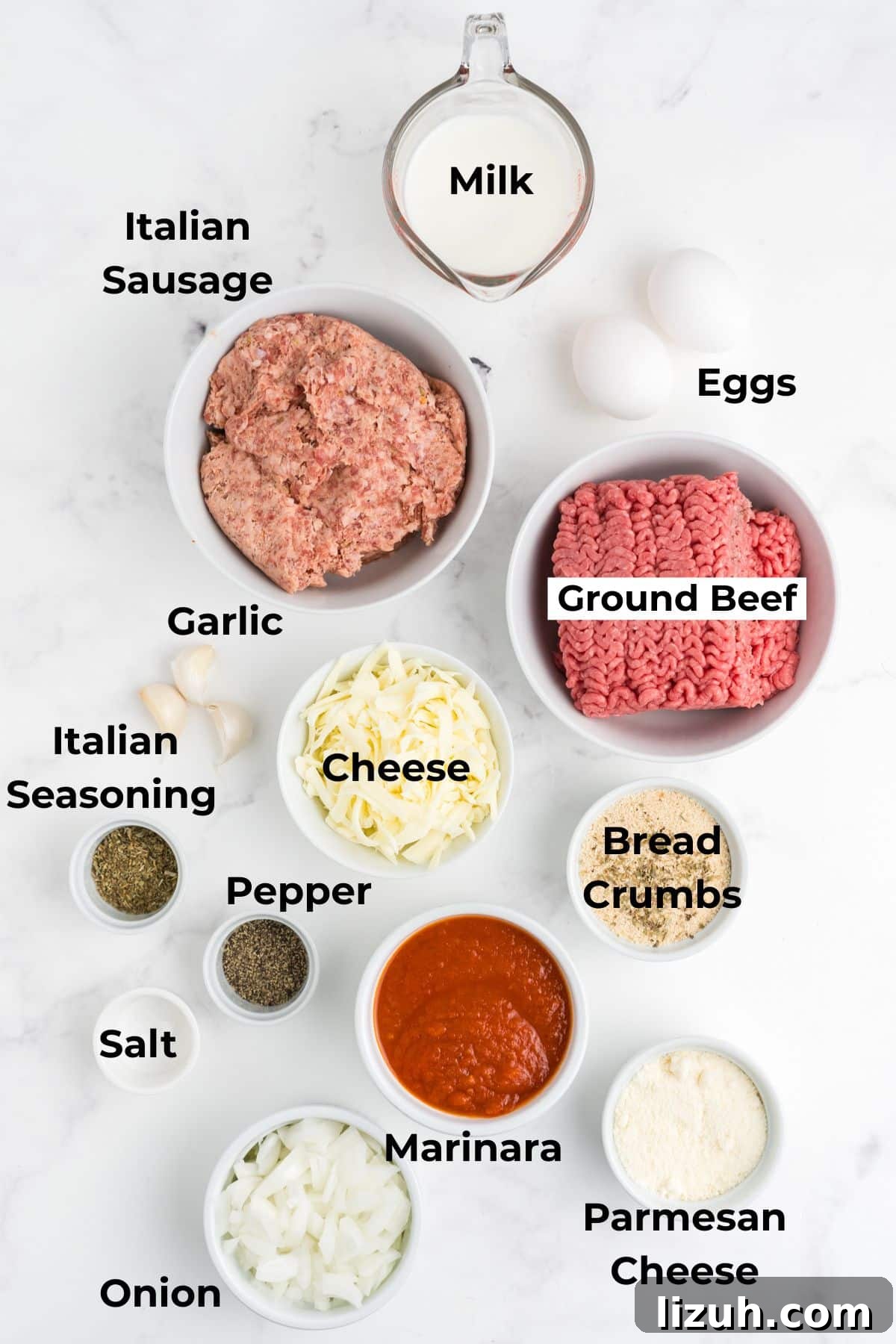Ingredient to make this Italian-style meatloaf on a table.