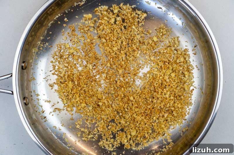 Cooking the garlic & breadcrumbs