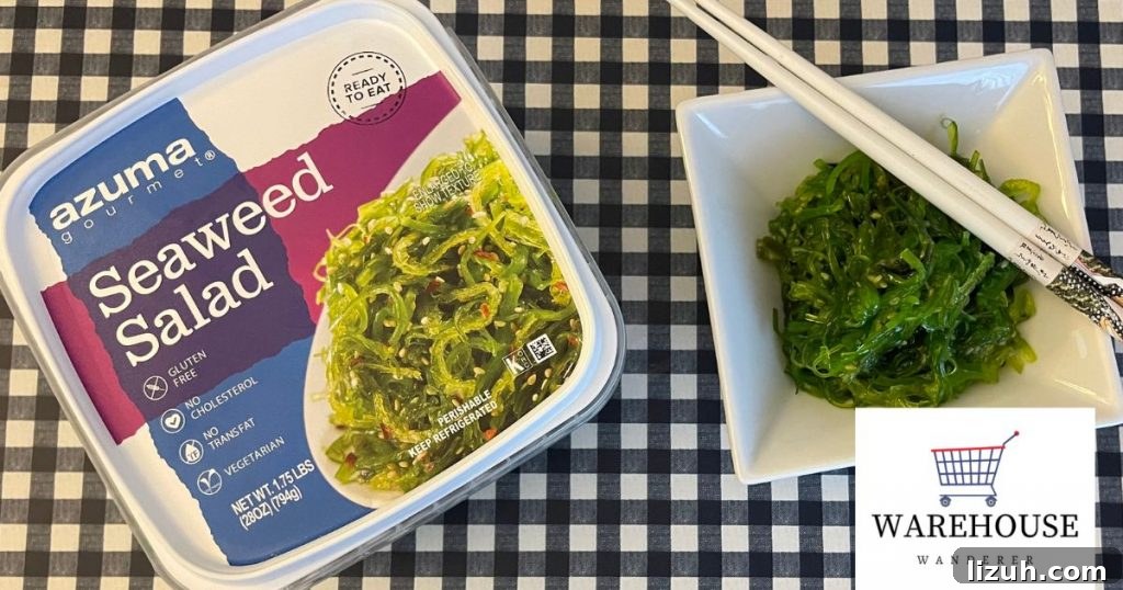 Image of Costco Seaweed Salad Azuma Brand in package and in a bowl