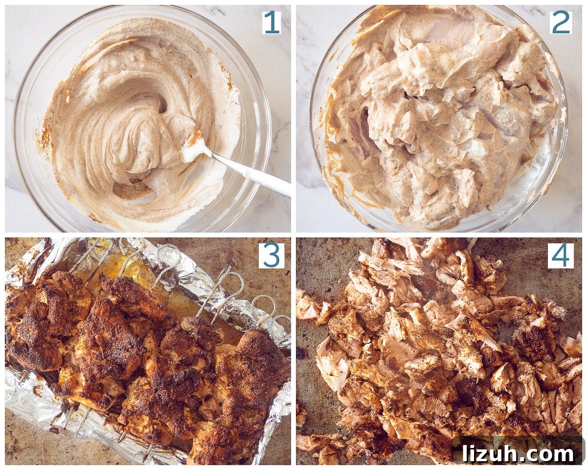 4 collage photo preparation Homemade chicken doner kebab