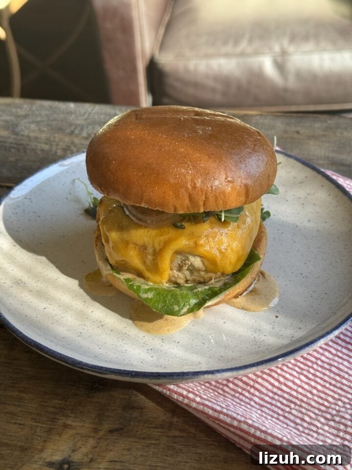 Quick Weeknight Ground Chicken Burgers Recipe 3 a photo of a chicken burger on a bun on a white plate