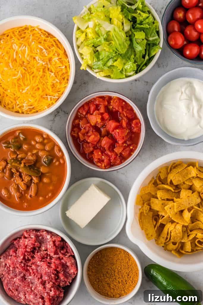 Ingredients in walking taco casserole on a countertop.