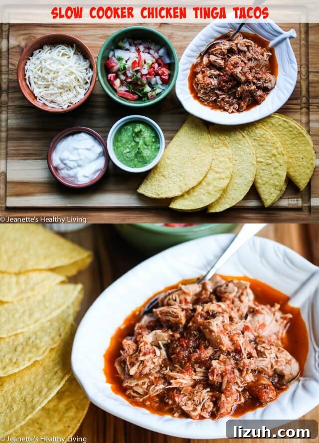 Slow Cooker Chicken Tinga Tacos: Savory Spicy Mexican Recipe 2 Slow Cooker Chicken Tinga Tacos - this chicken is so flavorful, juicy, tender and moist