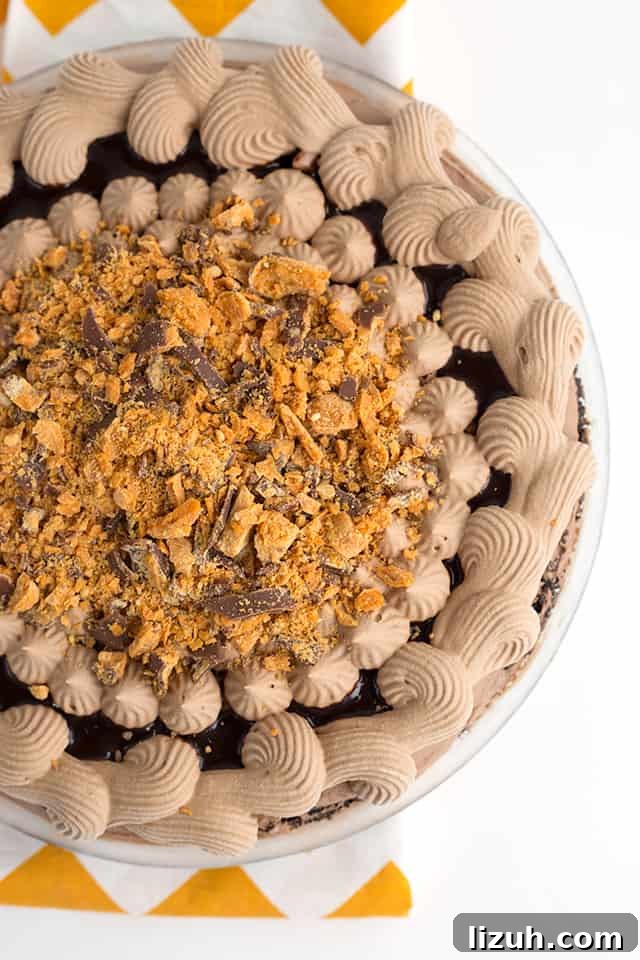 Butterfinger Ice Cream Pie - No-churn chocolate ice cream with Butterfinger pieces. img 20485 2