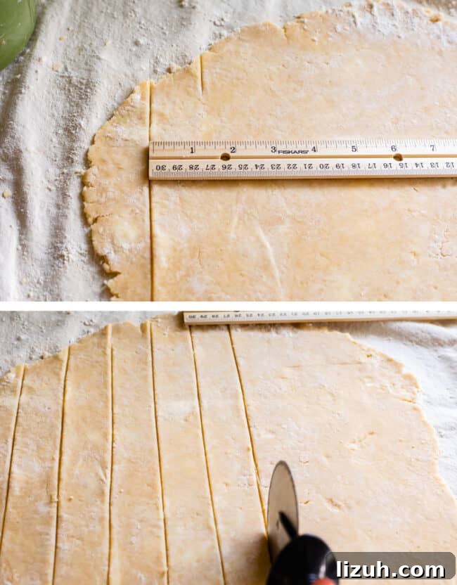 cutting strips of pie dough to make a lattice crust