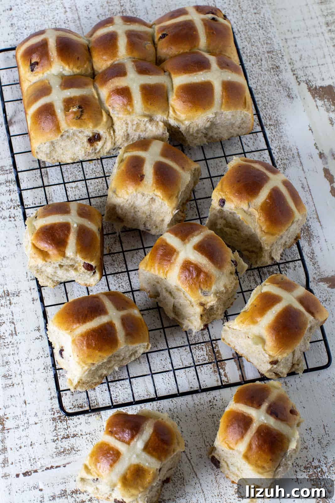 Overhead picture of hot cross buns.